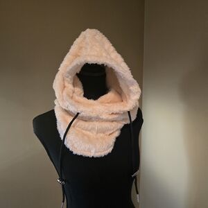 Plush Hooded Scarf in Light Peach - Women's Cozy Wrap